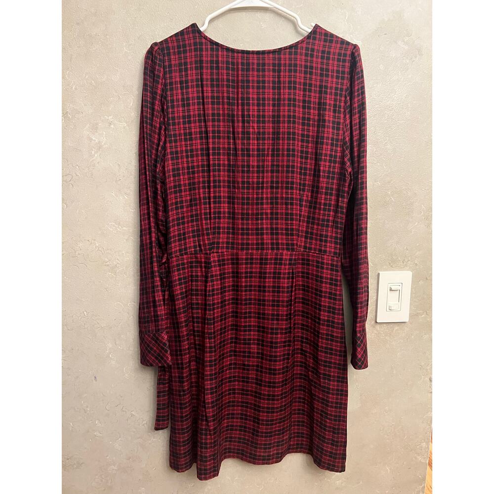 NWT Sanctuary Anthropologie Red Black Plaid Wrap Long Sleeve Dress Sz 10 - Picture 10 of 16